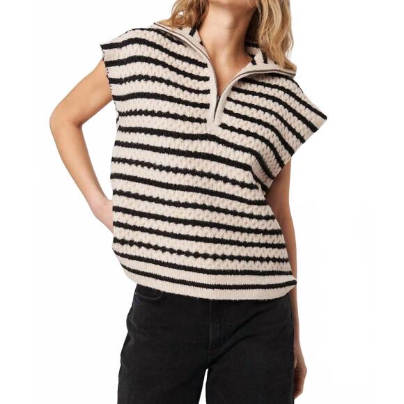 NEW JOHN + JENN arrow sleeveless sweater in almond stripe - Picture 2 of 3